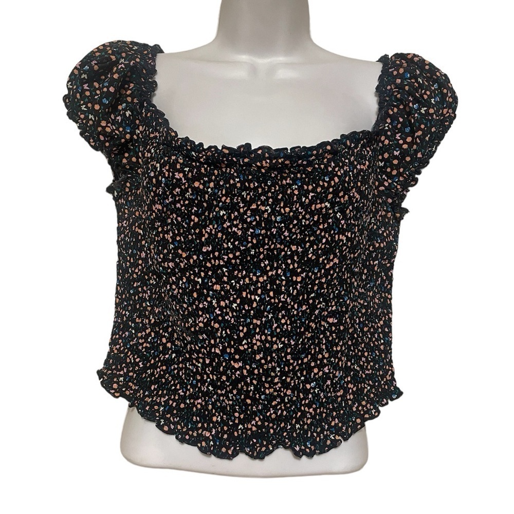 Smocked Top crop top feminine floral black - Picture 1 of 7